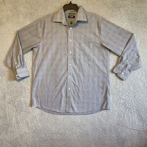 Chaps Mens Classic Fit Non Iron Button Down Shirt Gray Plaid Size 16 1/2 32 33
